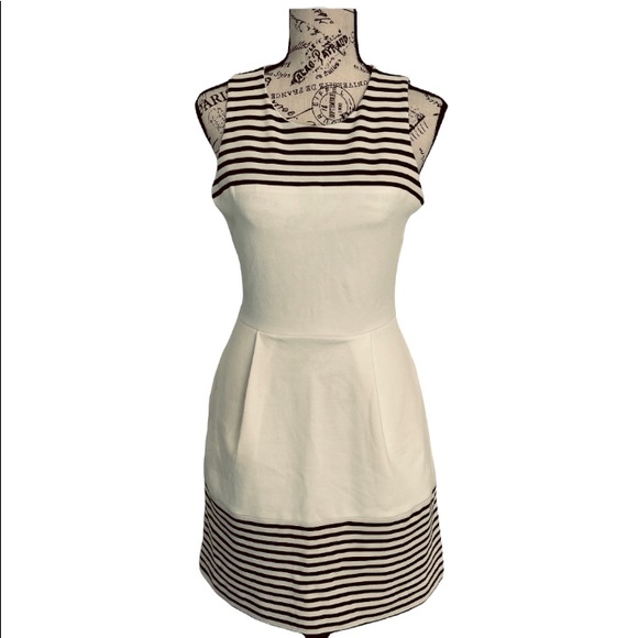 Women's Madewell Verse Striped Stretch Dress With Pockets  Black & Cream… - Picture 1 of 9